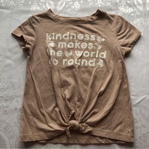 Okie Dokie Girls Size 5T Tan Graphics T-Shirt Short Sleeves Tie-Up Front Tee